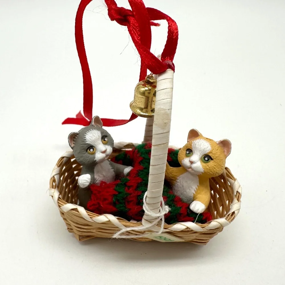 Hallmark Cat Ornaments 1990-1992 Meow Mart, Basket Bell Players, Holiday Wishes